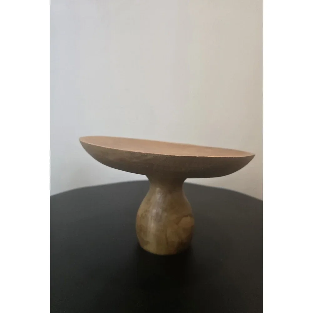 Hand Turned Wood Pedestal Bowl Compote Sculptural Mushroom Shape 9